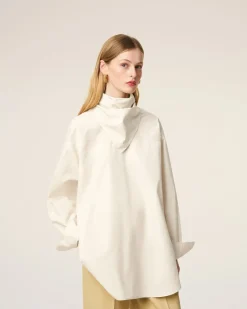 Blouse Blanche Col Bandana Manches Longues En Coton