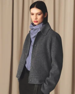 Blouse Bleue Rayée Col Bandana Manches Longues En Coton