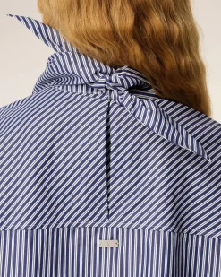 Blouse Bleue Rayée Col Bandana Manches Longues En Coton