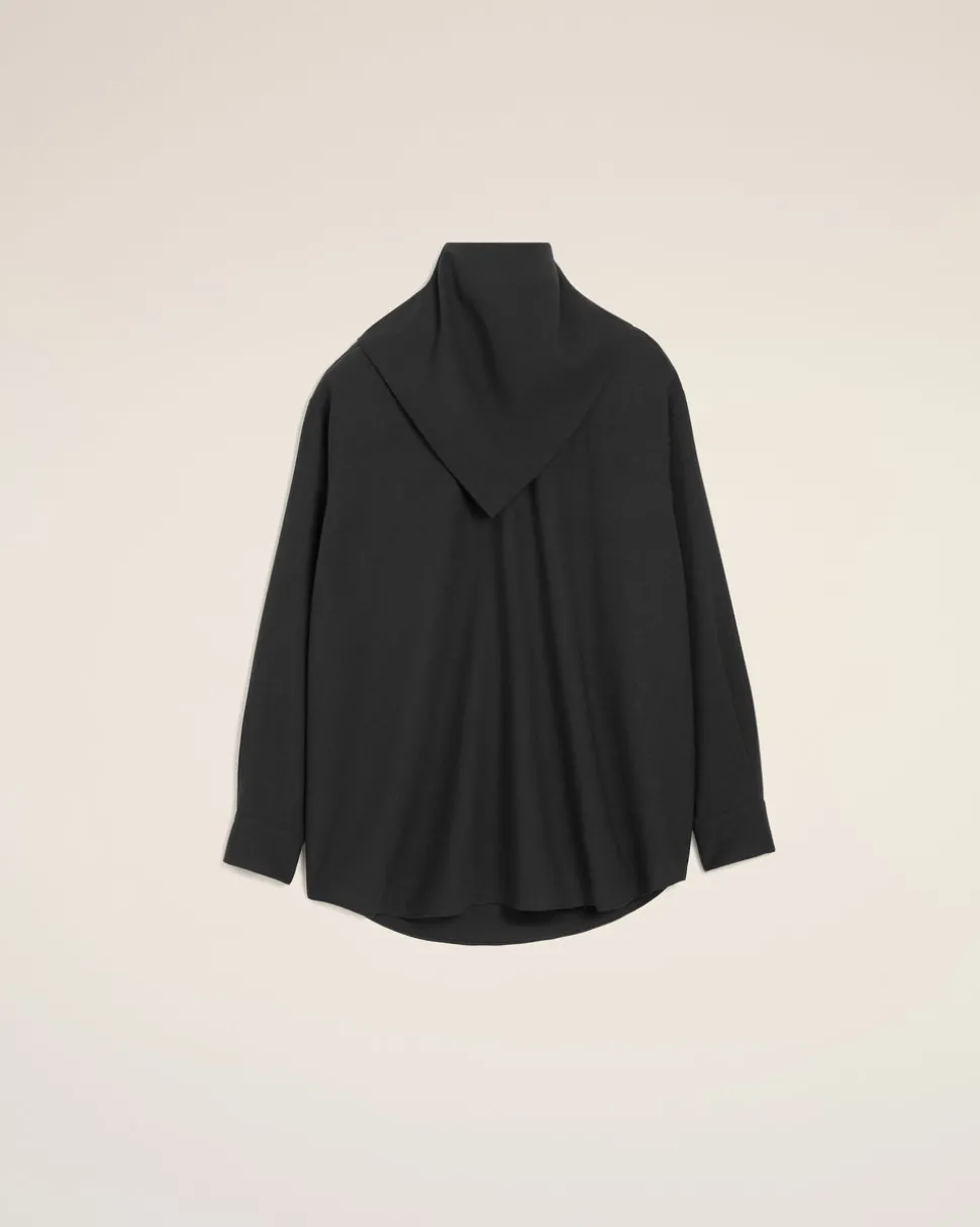 Blouse Noire Col Bandana Manches Longues En Laine