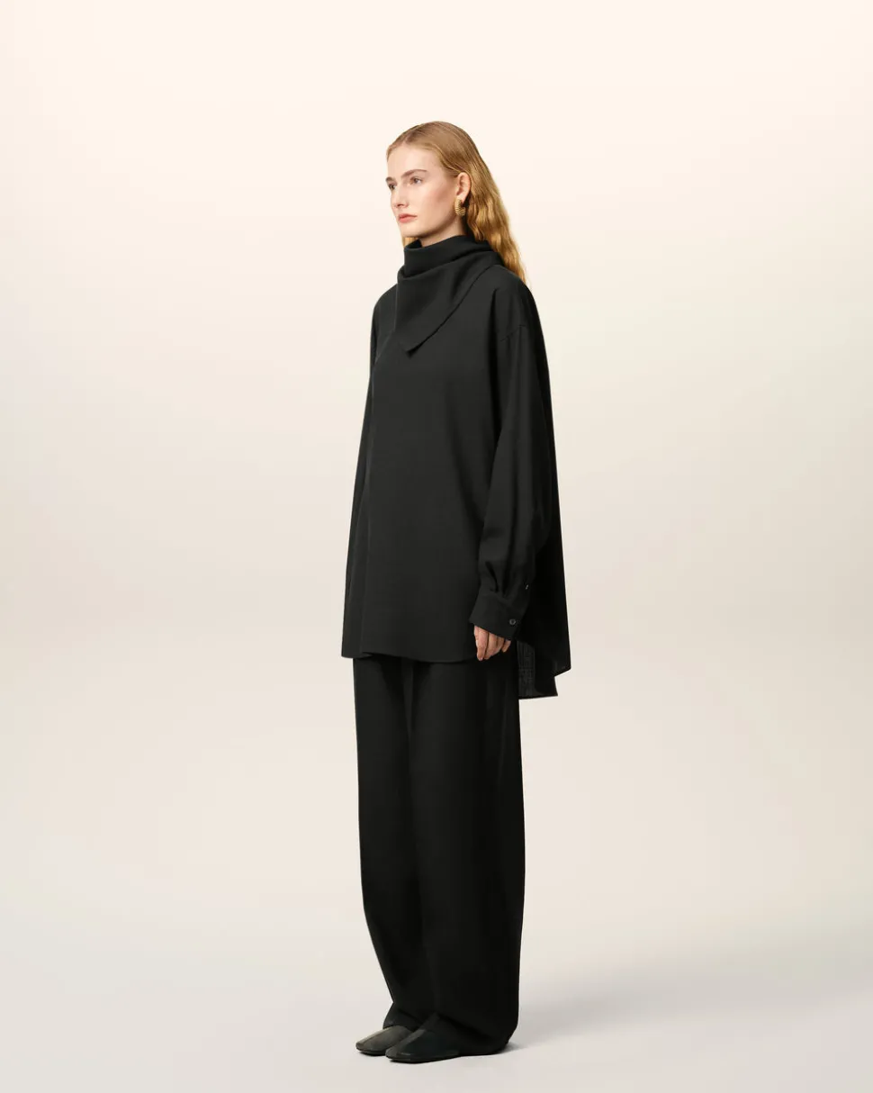 Blouse Noire Col Bandana Manches Longues En Laine