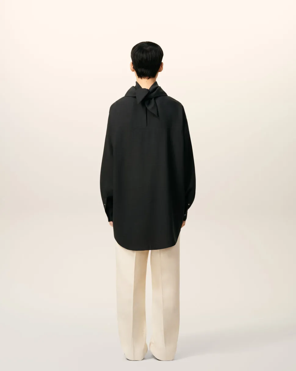 Blouse Noire Col Bandana Manches Longues En Laine