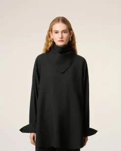 Blouse Noire Col Bandana Manches Longues En Laine