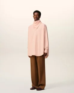 Blouse Rose Col Bandana Manches Longues En Coton