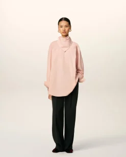 Blouse Rose Col Bandana Manches Longues En Coton