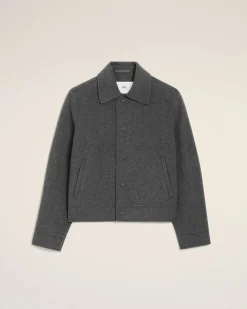Blouson Gris Boule Boutonné En Laine