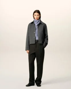 Blouson Gris Boule Boutonné En Laine