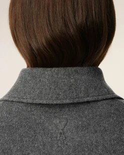 Blouson Gris Boule Boutonné En Laine