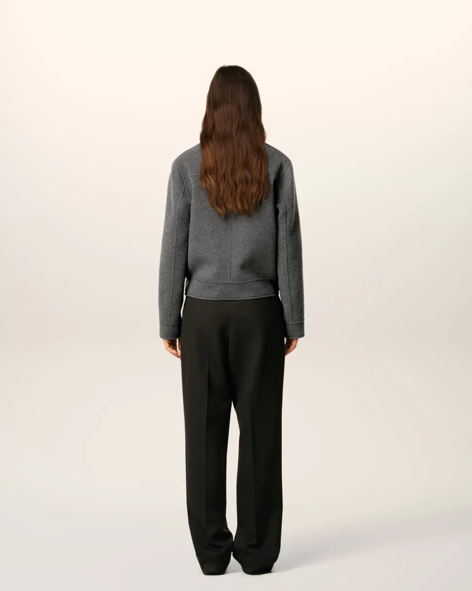 Blouson Gris Boule Boutonné En Laine