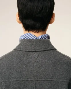 Blouson Gris Boule Boutonné En Laine