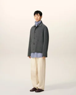 Blouson Gris Boule Boutonné En Laine