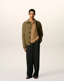 Blouson Vert Boule Boutonné En Laine