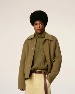 Blouson Vert Boule Boutonné En Laine