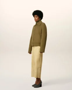 Blouson Vert Boule Boutonné En Laine