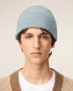 Bonnet Bleu Ami De Coeur En Alpaga Rayé