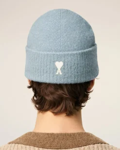 Bonnet Bleu Ami De Coeur En Alpaga Rayé