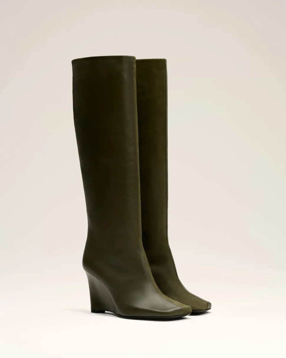 Bottes Vertes Bicolores En Cuir