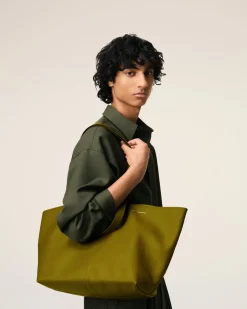 Cabas Midi Kaki En Cuir