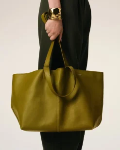 Cabas Midi Kaki En Cuir