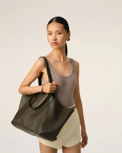 Cabas Midi Vert En Cuir