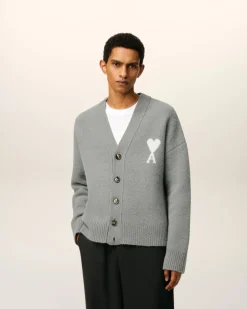 Cardigan Gris Ami De Coeur En Maille Alpaga