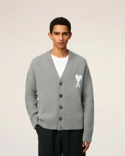 Cardigan Gris Ami De Coeur En Maille Alpaga