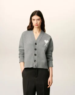 Cardigan Gris Ami De Coeur En Maille Alpaga
