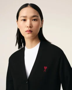 Cardigan Noire Ami de Coeur Rouge En Laine