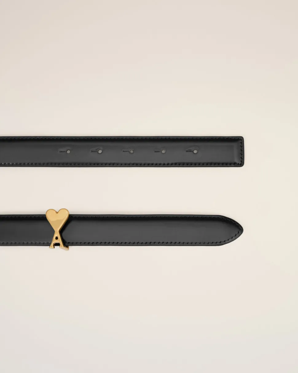 Ceinture Noire Boucle Ami De Coeur 25Mm En Cuir Glacé