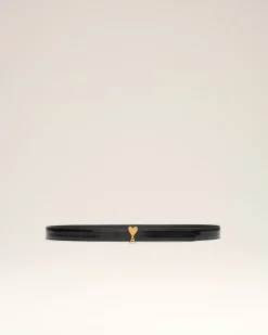 Ceinture Noire Boucle Ami De Coeur 25Mm En Cuir Glacé