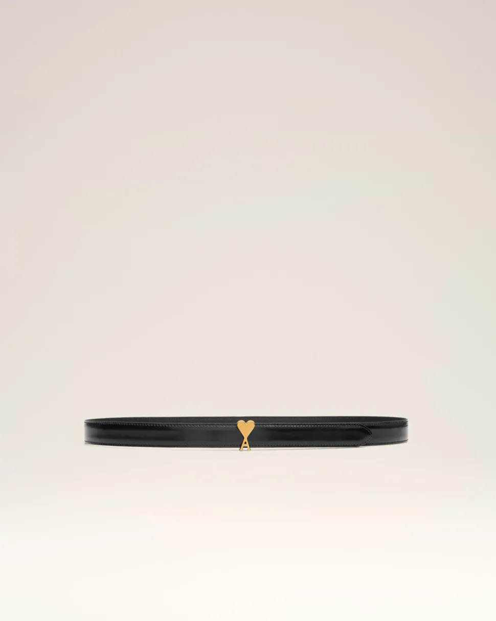 Ceinture Noire Boucle Ami De Coeur 25Mm En Cuir Glacé