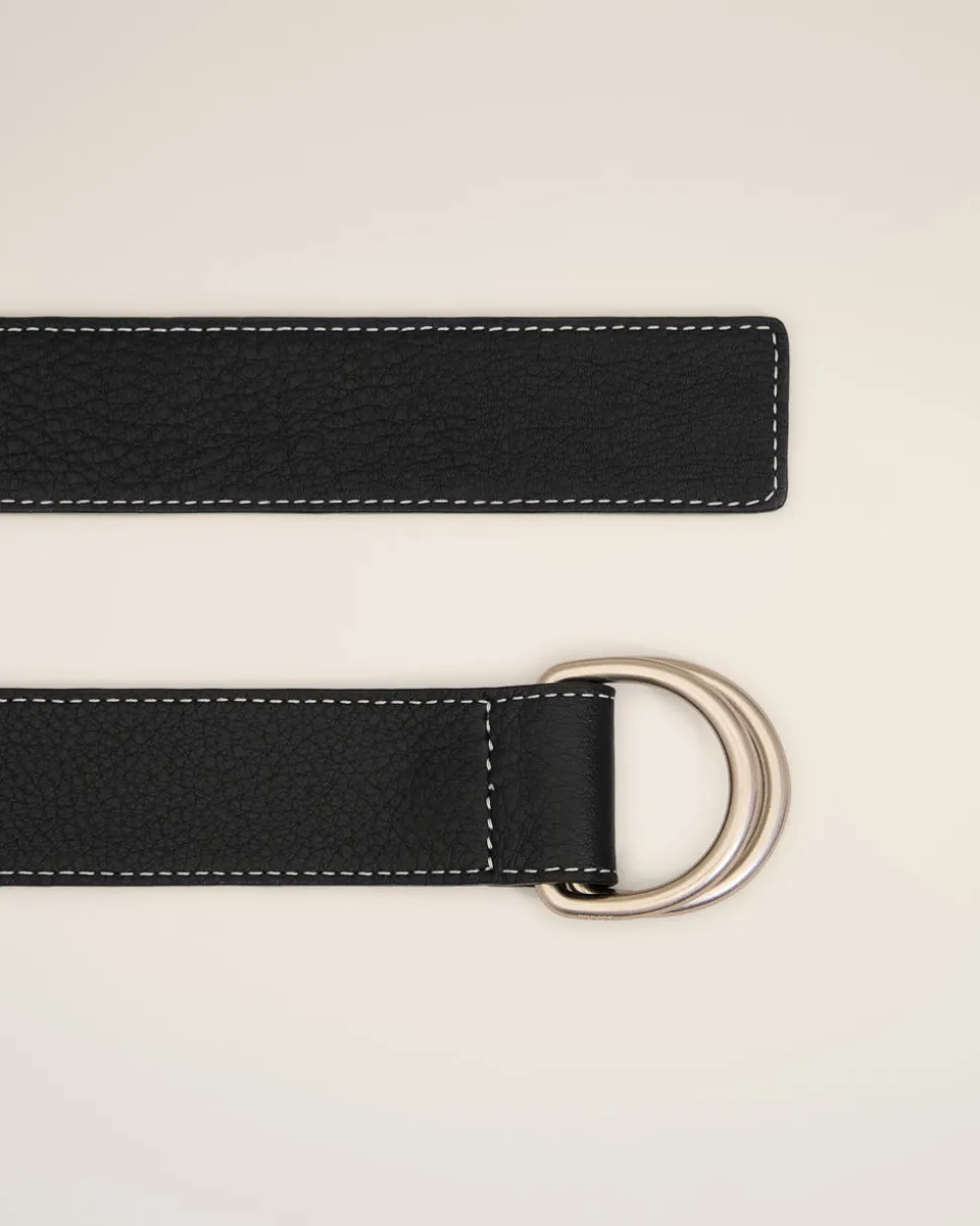Ceinture Noire Boucle Double 35Mm En Cuir Souple