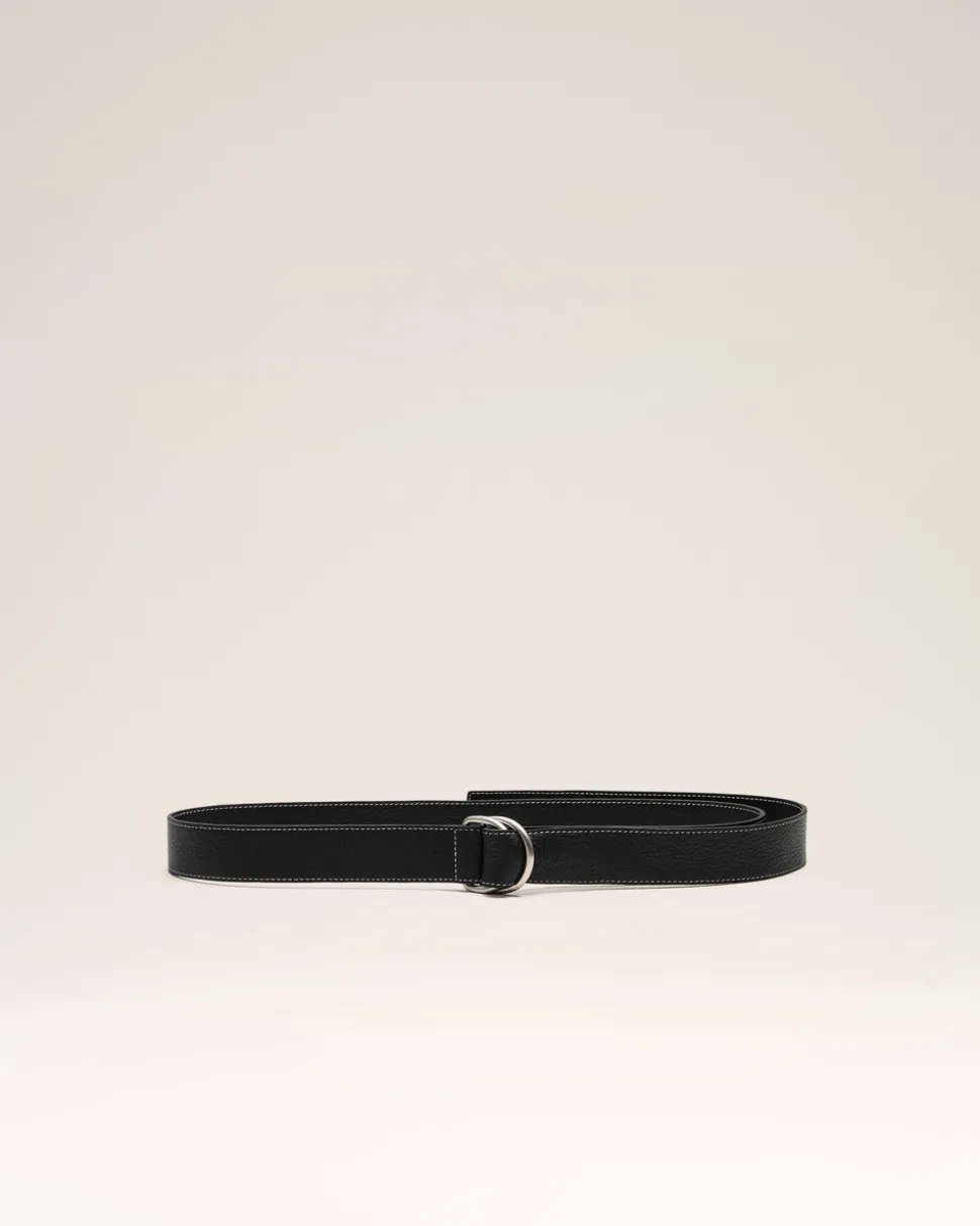 Ceinture Noire Boucle Double 35Mm En Cuir Souple