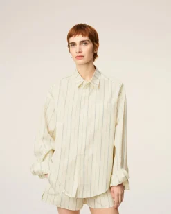 Chemise Beige Rayée En Coton