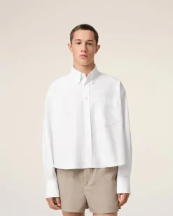 Chemise Blanche Cropped Oversize En Coton