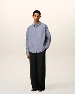 Chemise Bleue Boxy Embossée Rayée Ami de Coeur En Coton