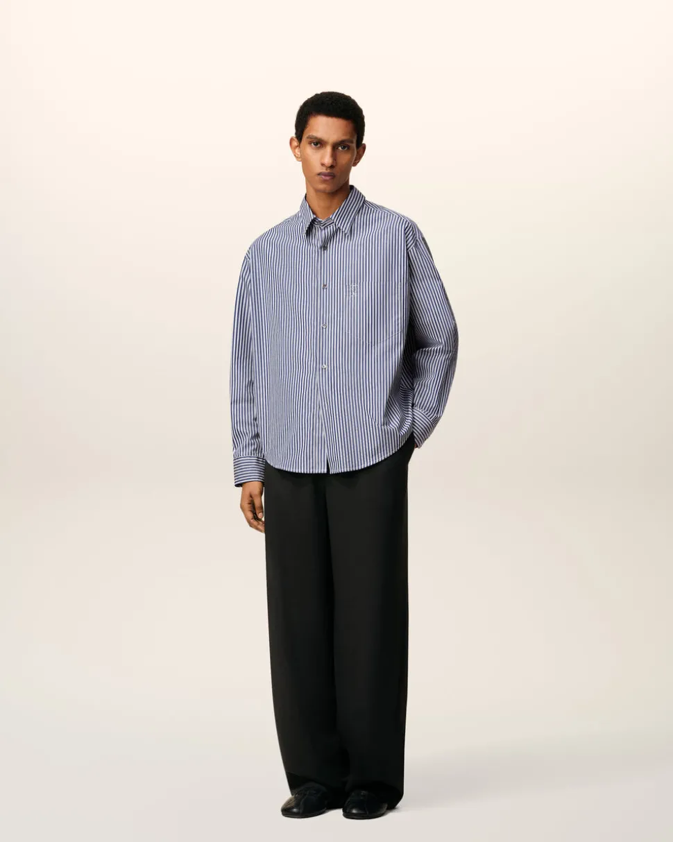 Chemise Bleue Boxy Embossée Rayée Ami de Coeur En Coton