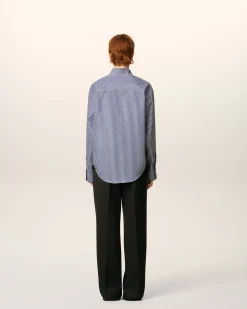 Chemise Bleue Boxy Embossée Rayée Ami de Coeur En Coton