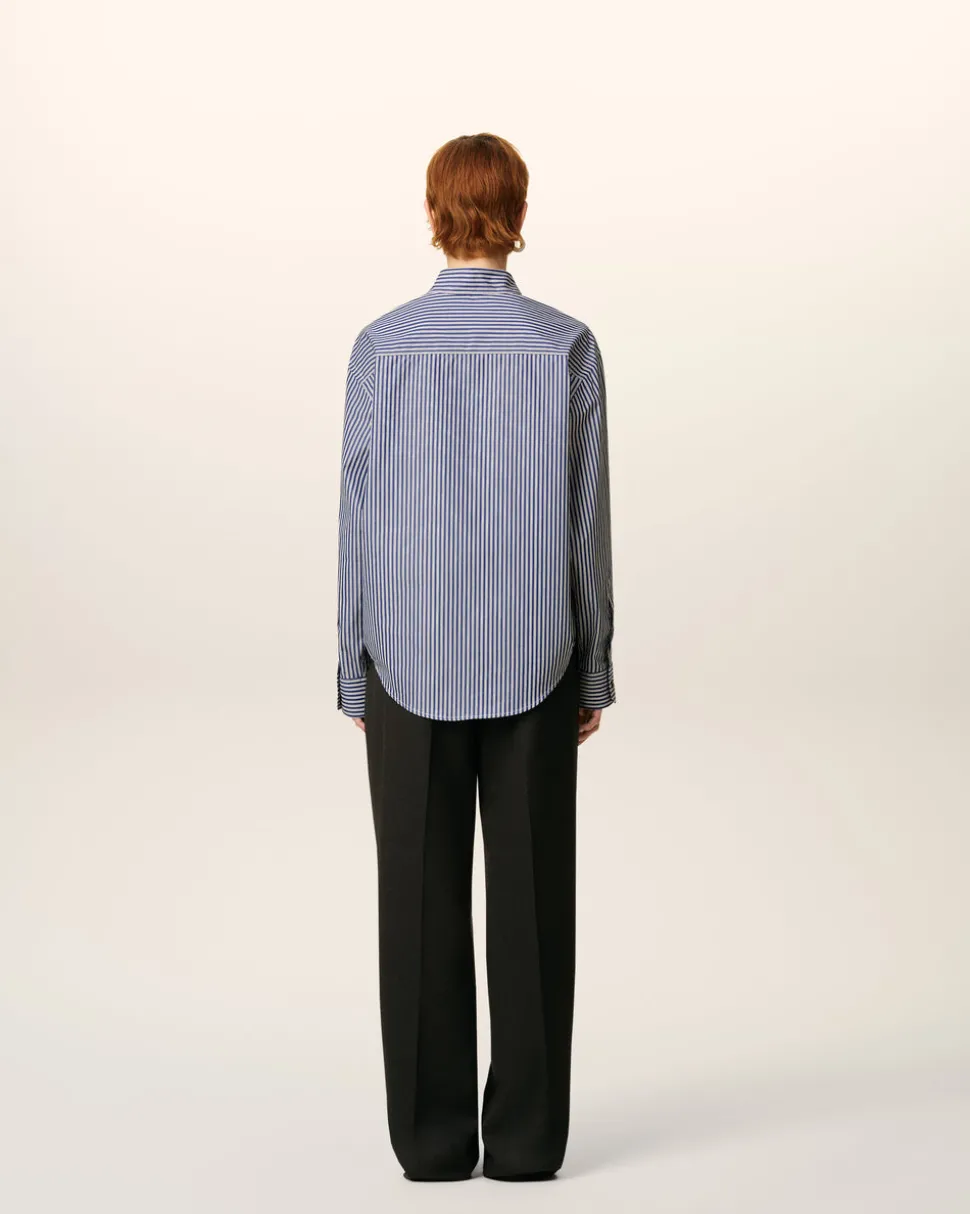 Chemise Bleue Boxy Embossée Rayée Ami de Coeur En Coton