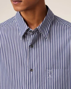 Chemise Bleue Boxy Embossée Rayée Ami de Coeur En Coton