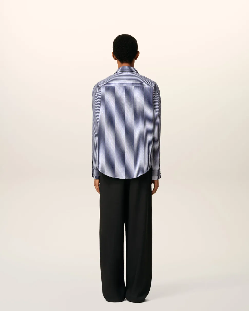 Chemise Bleue Boxy Embossée Rayée Ami de Coeur En Coton