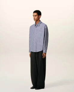 Chemise Bleue Boxy Embossée Rayée Ami de Coeur En Coton