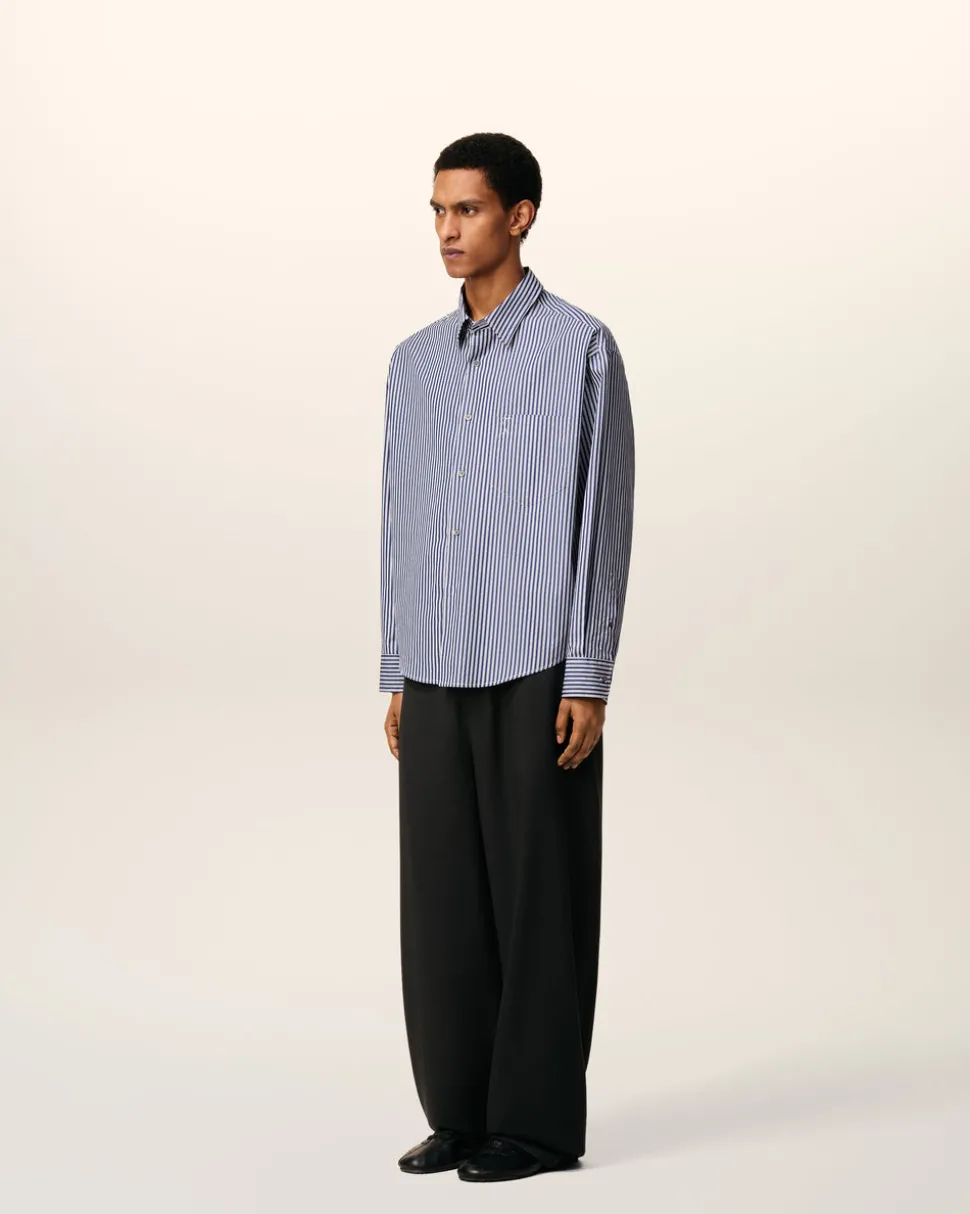 Chemise Bleue Boxy Embossée Rayée Ami de Coeur En Coton