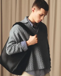 Chemise Bleue Boxy Embossée Rayée Ami de Coeur En Coton