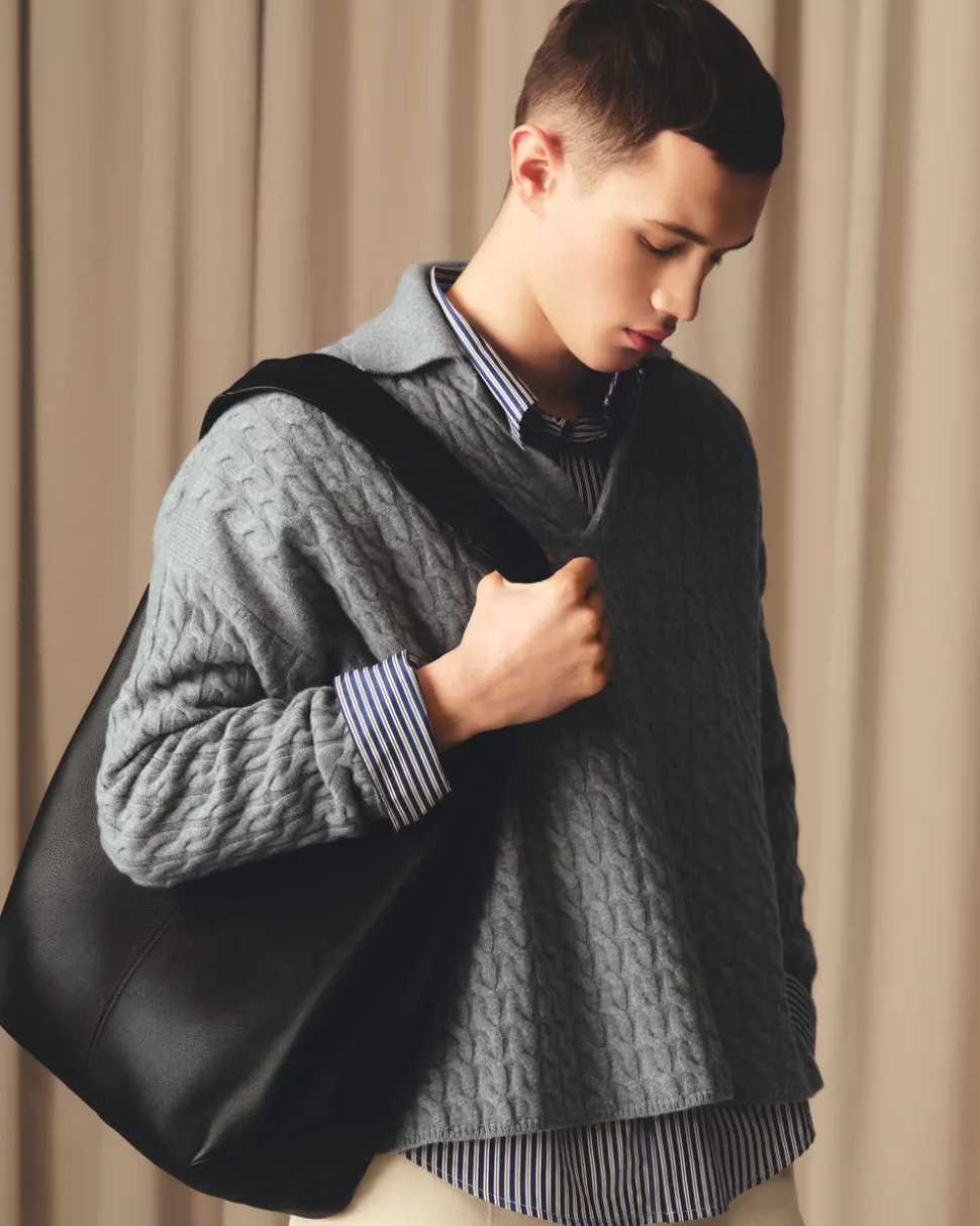 Chemise Bleue Boxy Embossée Rayée Ami de Coeur En Coton