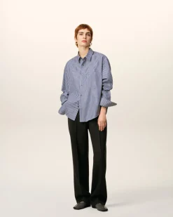 Chemise Bleue Boxy Embossée Rayée Ami de Coeur En Coton