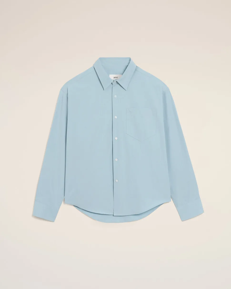 Chemise Bleue Boxy Embossée Ami de Coeur En Coton