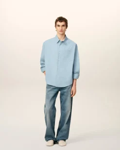 Chemise Bleue Boxy Embossée Ami de Coeur En Coton