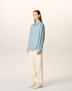 Chemise Bleue Boxy Embossée Ami de Coeur En Coton