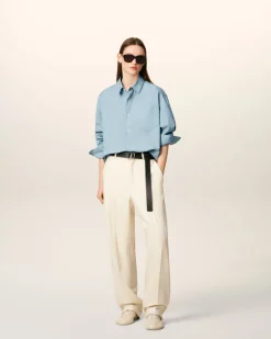 Chemise Bleue Boxy Embossée Ami de Coeur En Coton